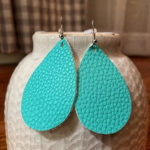 Bright Blue Faux Leather Earrings
